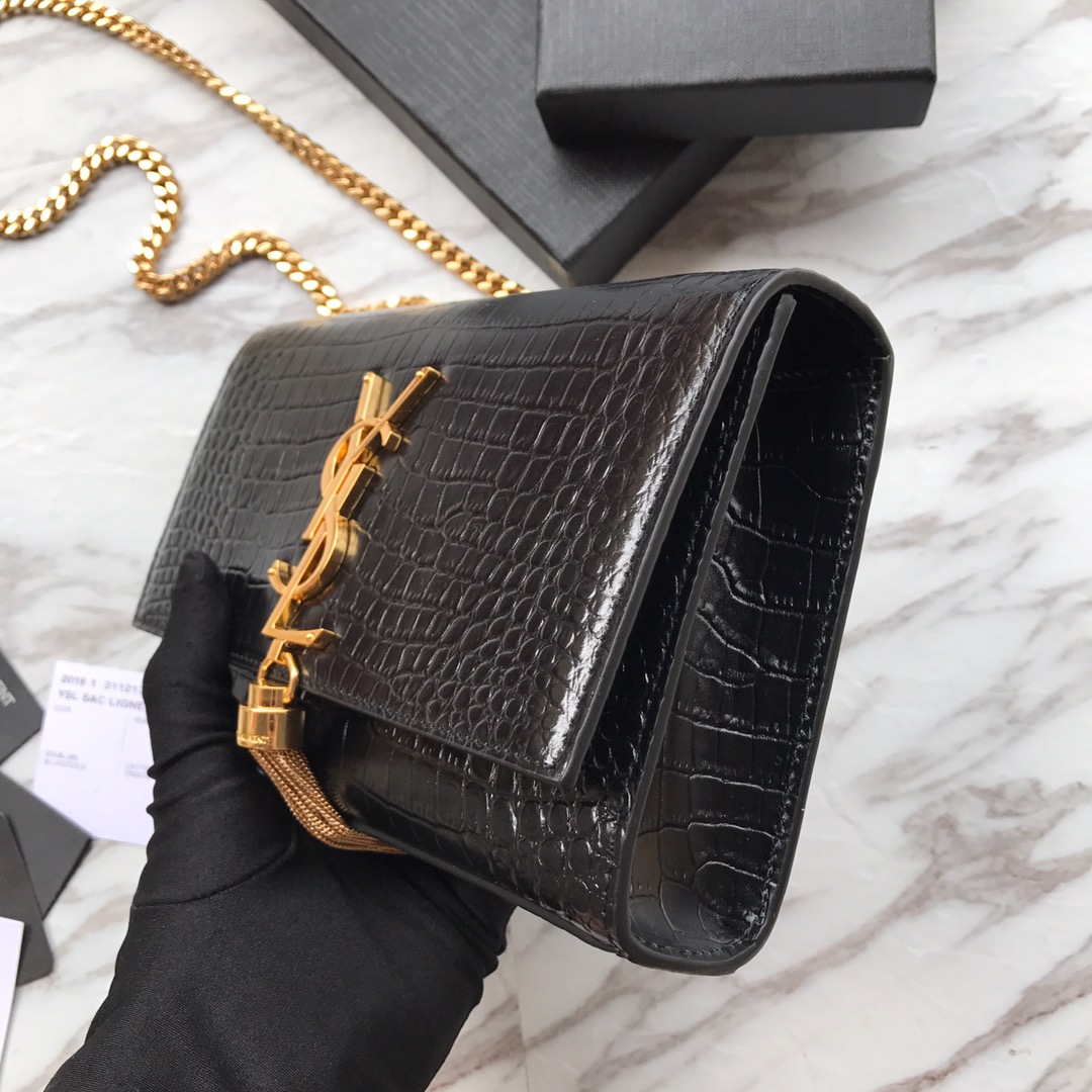 Yves Sa1nt Lau*nt ‘Medium Monogram Sunset’ Croc Embossed Leather