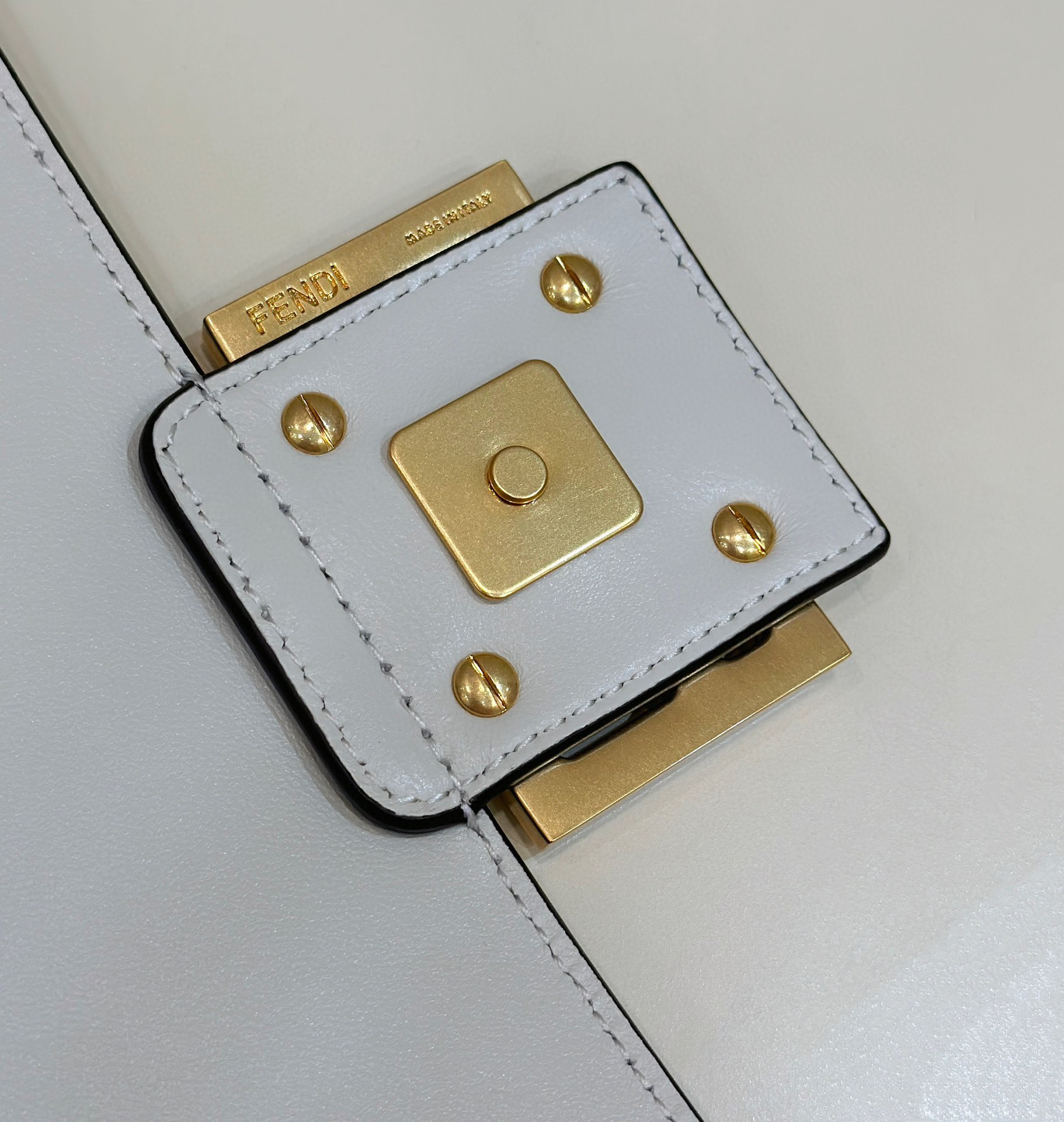 F**di Baguette White Leather Bag