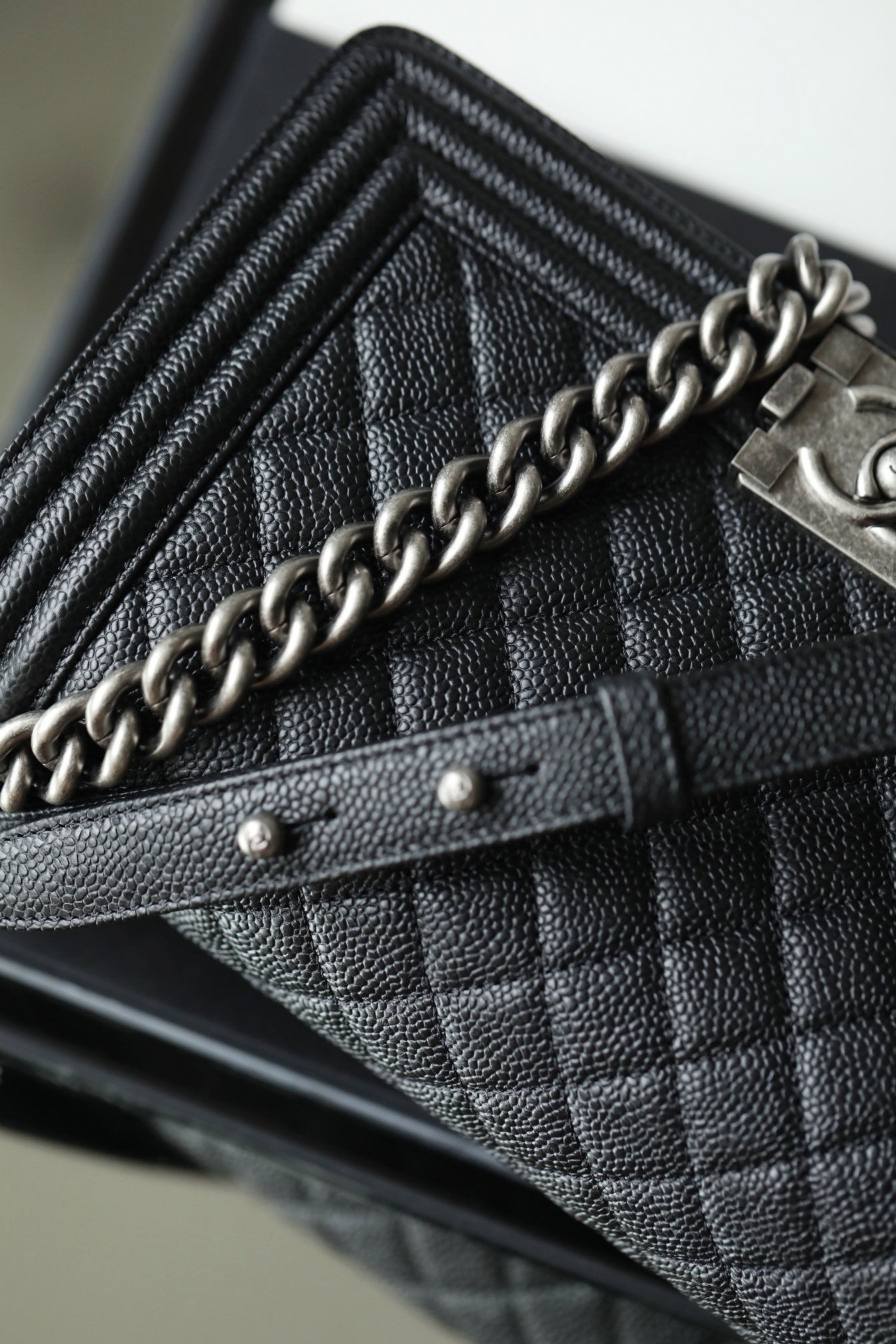 Ch**el Boy Sliver Hardware Caviar Cow Leather