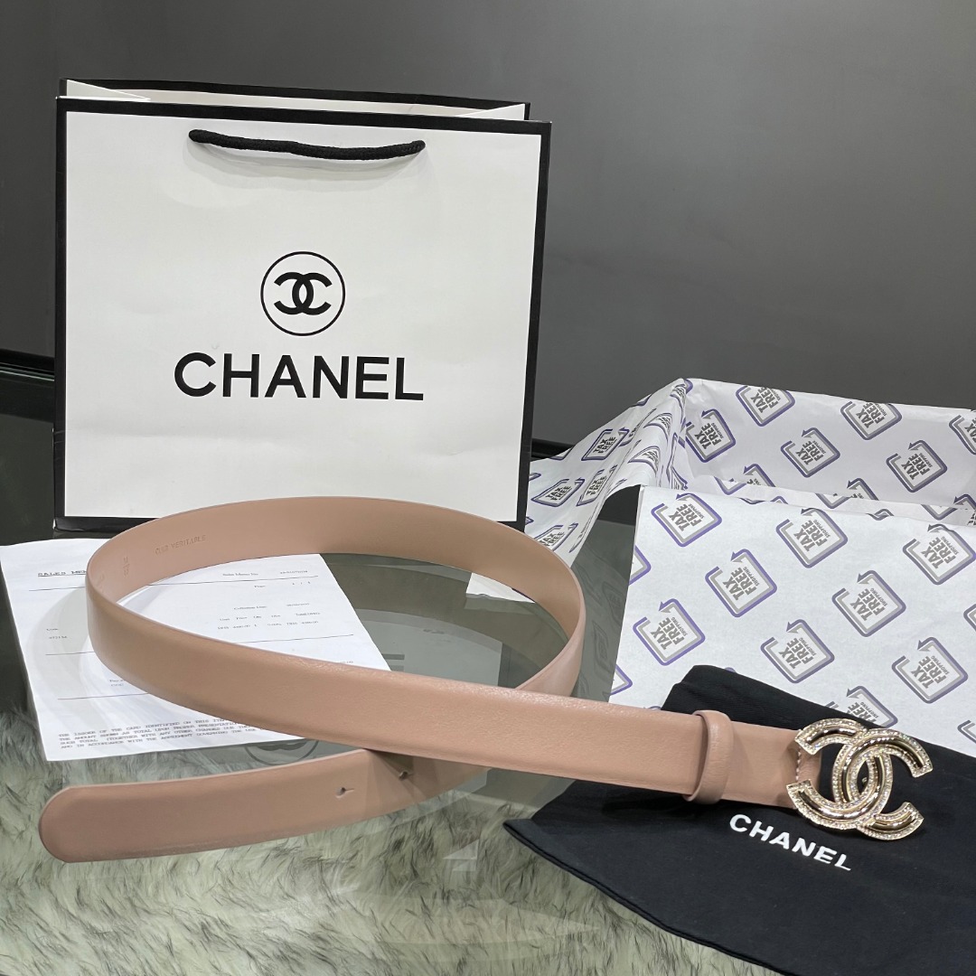 Ch**el Red Patent Leather CC Logo Belt