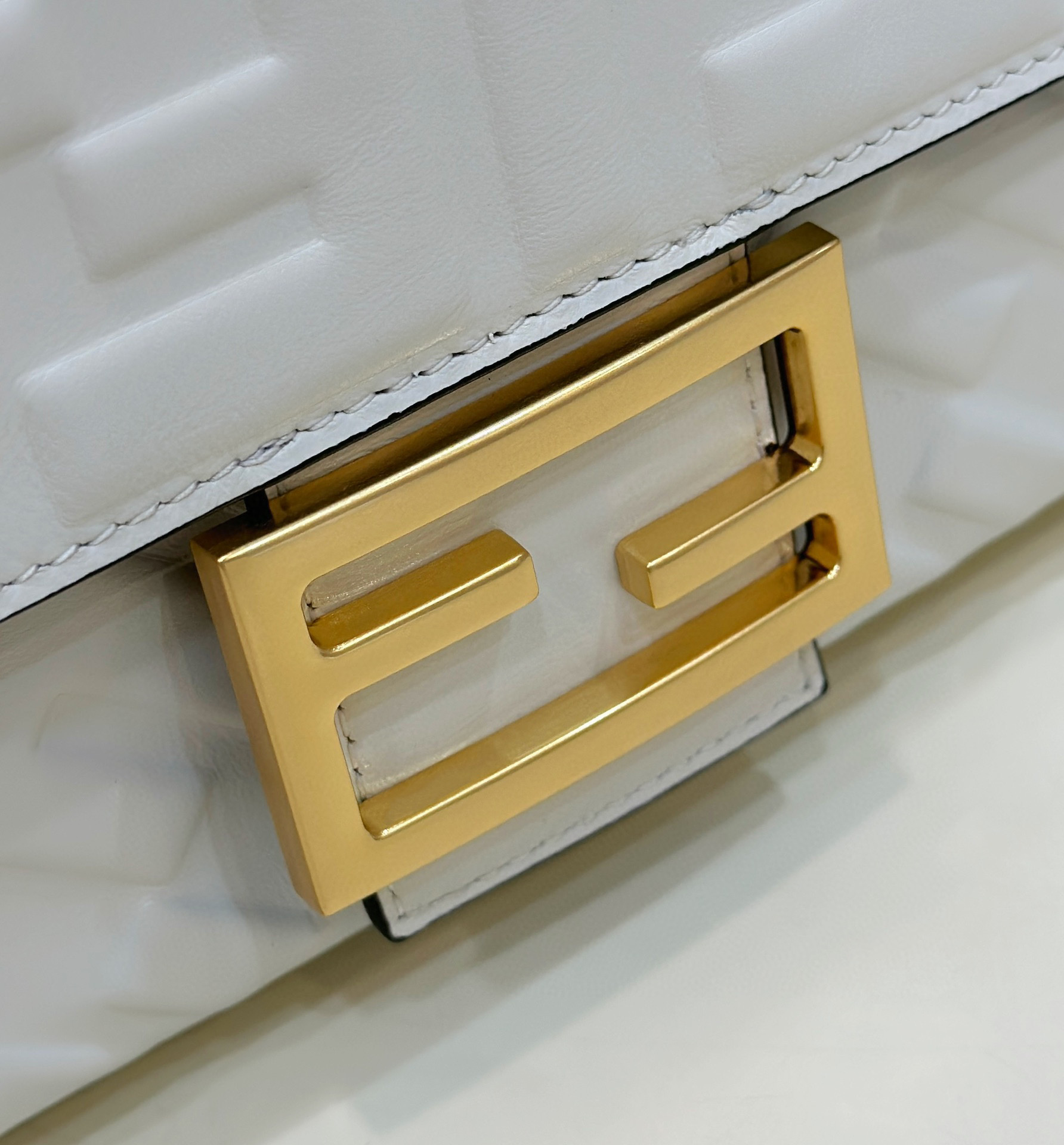 F**di Baguette White Leather Bag