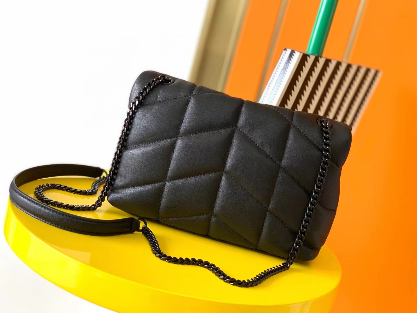 Yves Sa1nt Lau*nt Loulou Puffer Small Quilted Leather Clutch In Black