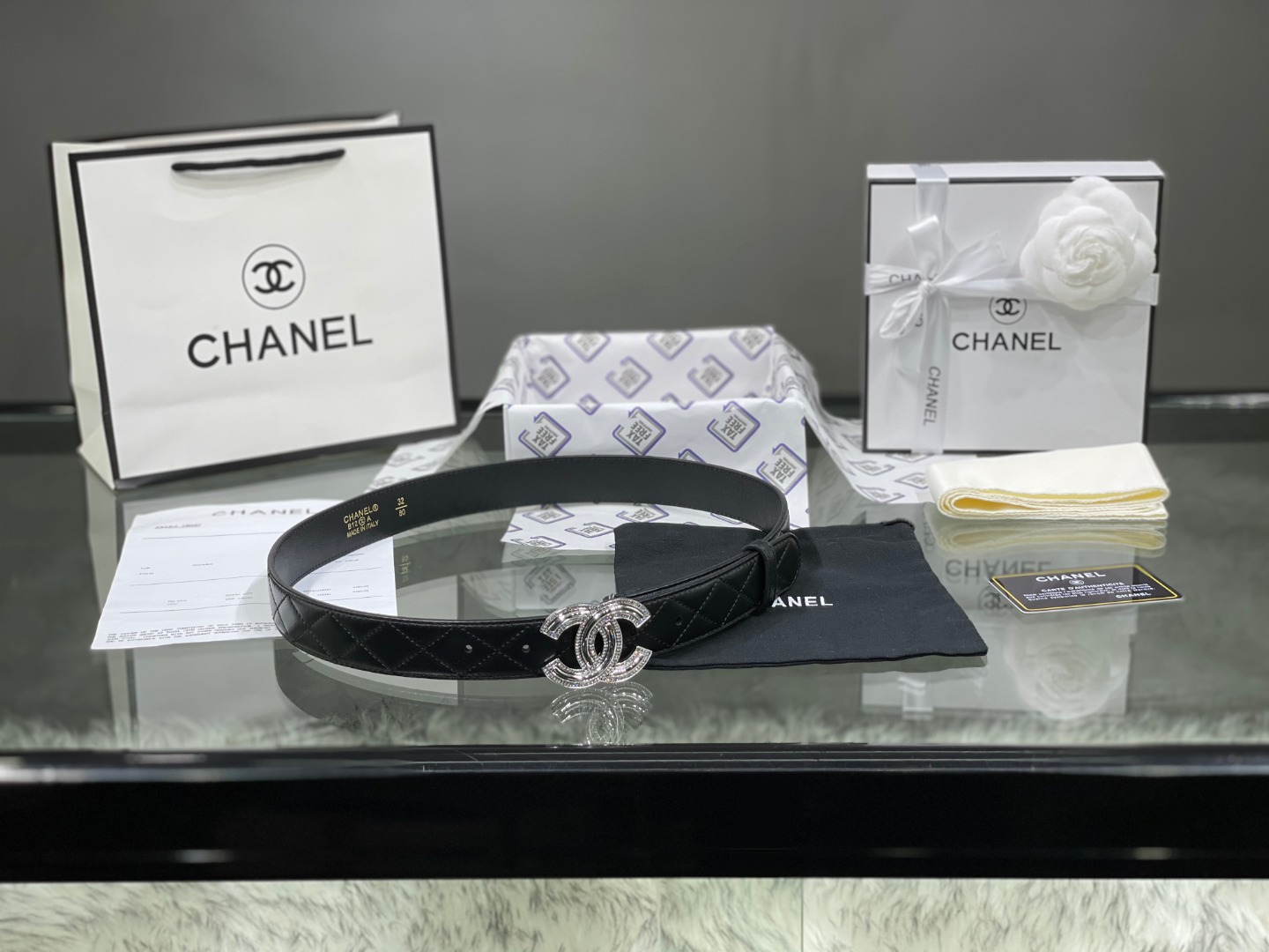 Ch**el Red Patent Leather CC Logo Belt