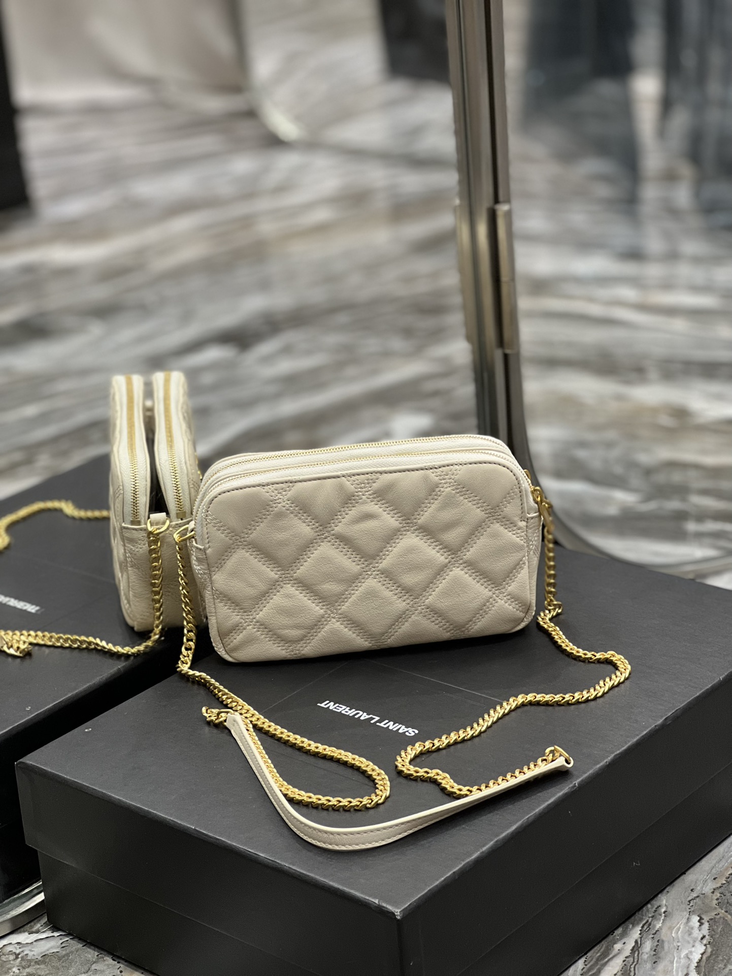 Sa1nt Lau*nt BECKY double-zip pouch in quilted lambskin