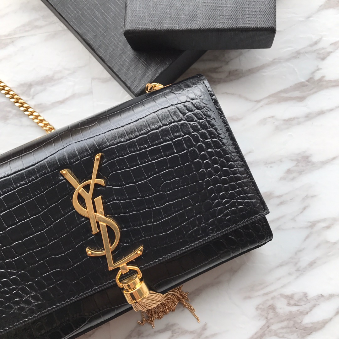 Yves Sa1nt Lau*nt ‘Medium Monogram Sunset’ Croc Embossed Leather