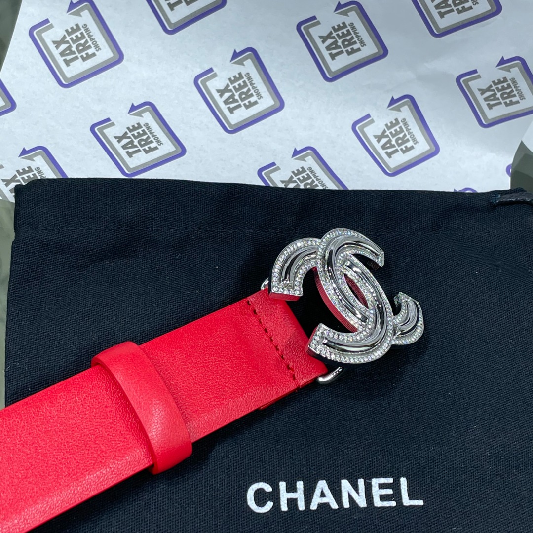 Ch**el Red Patent Leather CC Logo Belt