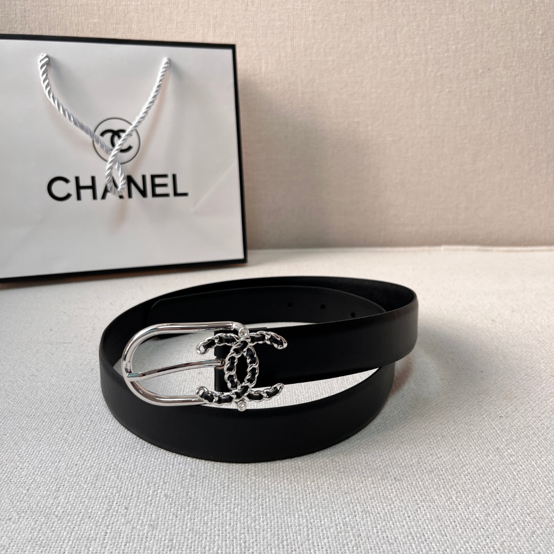 Ch**el casual style leather logo belts
