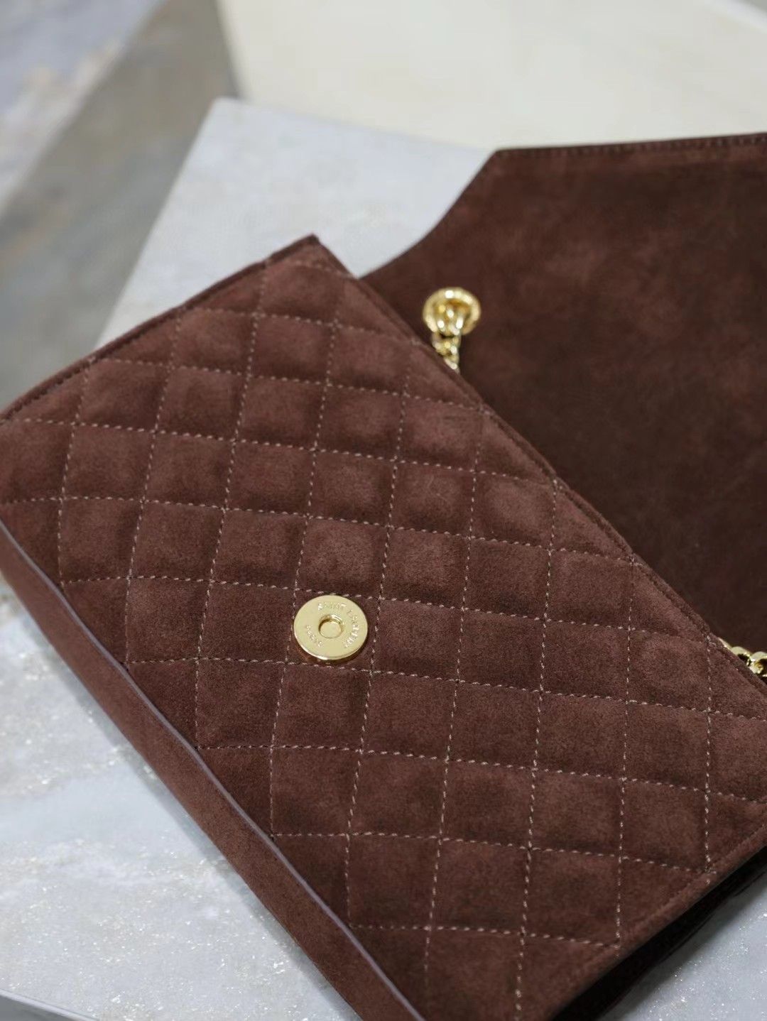 Sa1nt Lau*nt Envelope Triquilt Small Y51 Shoulder Bag in Suede
