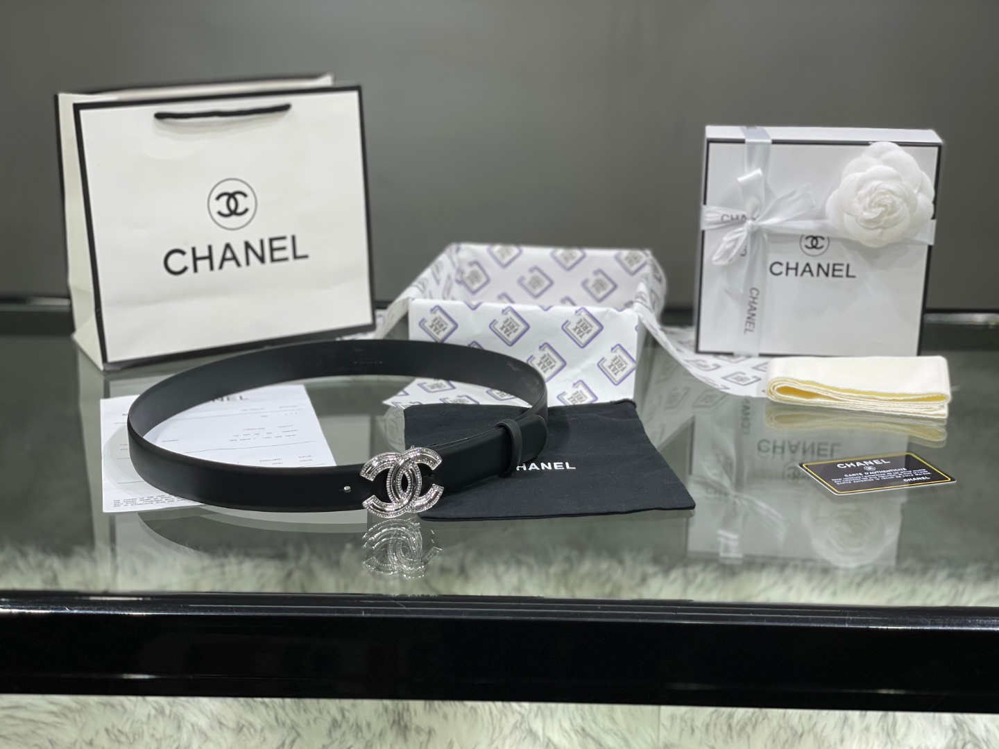 Ch**el Red Patent Leather CC Logo Belt
