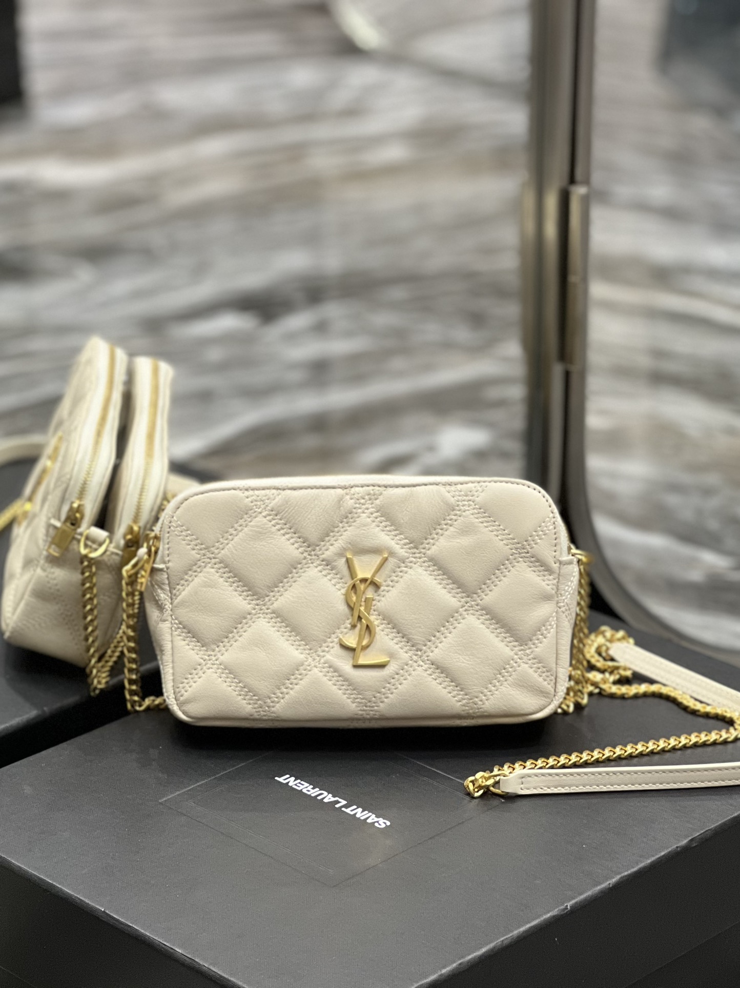 Sa1nt Lau*nt BECKY double-zip pouch in quilted lambskin