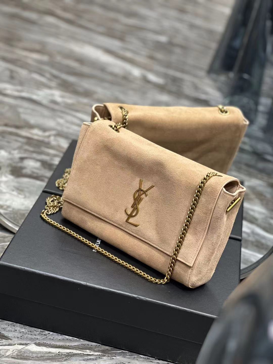 Sa1nt Lau*nt Kate reversible suede and leather shoulder bag