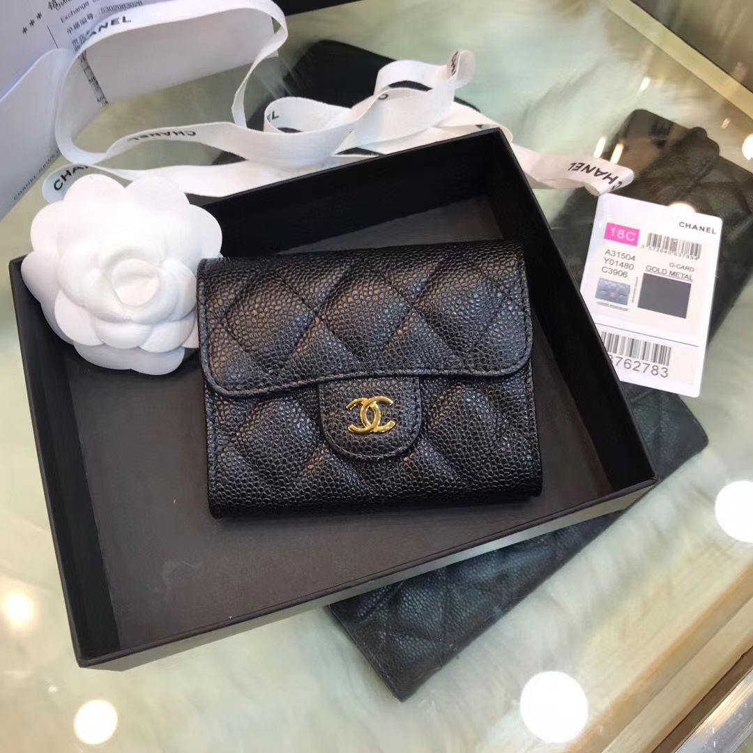 Ch**el Classic Leather Wallet In Black