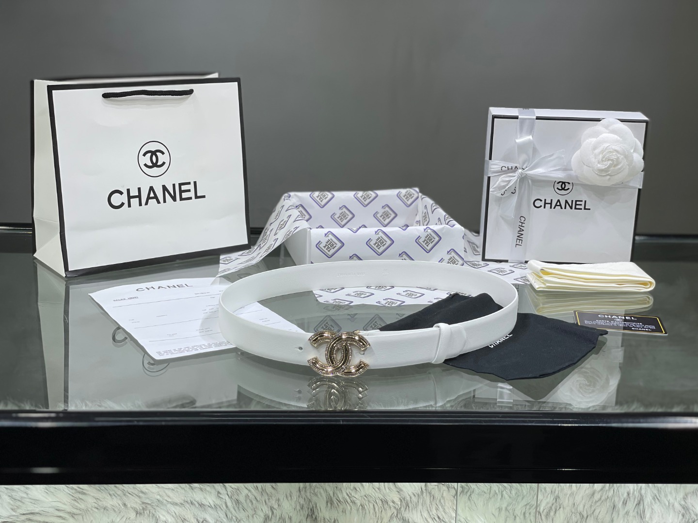 Ch**el Red Patent Leather CC Logo Belt