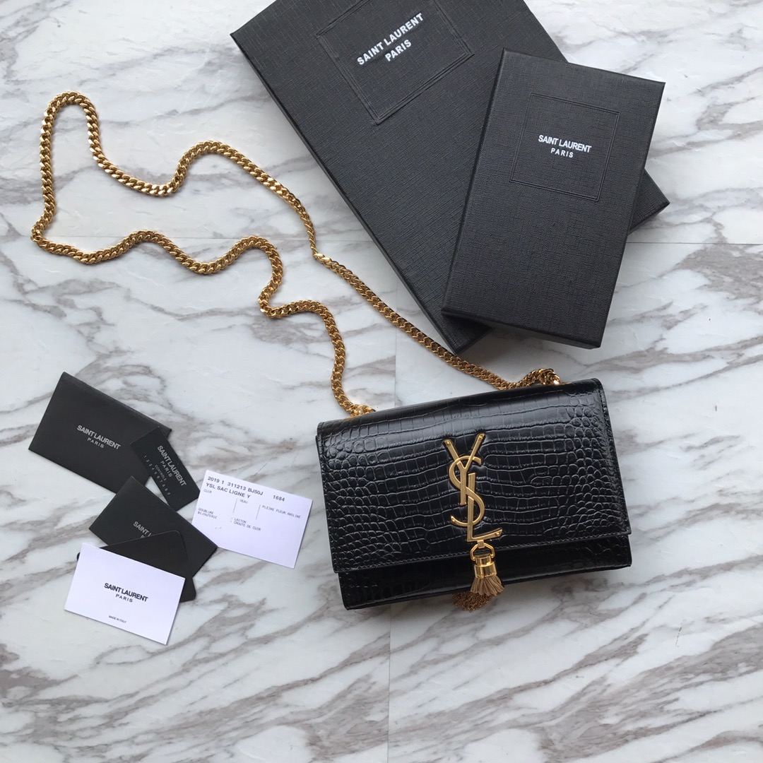 Yves Sa1nt Lau*nt ‘Medium Monogram Sunset’ Croc Embossed Leather