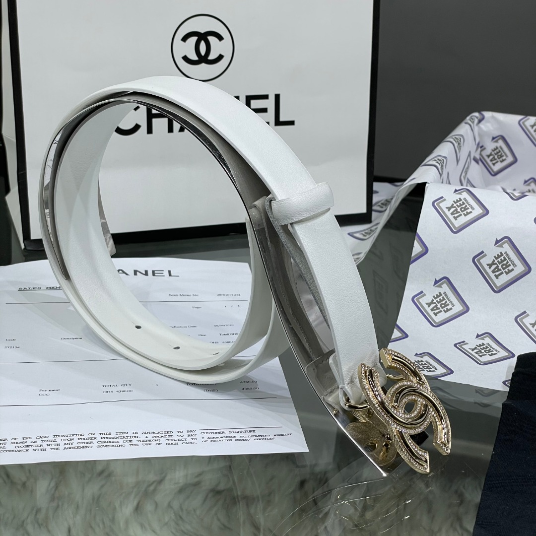 Ch**el Red Patent Leather CC Logo Belt