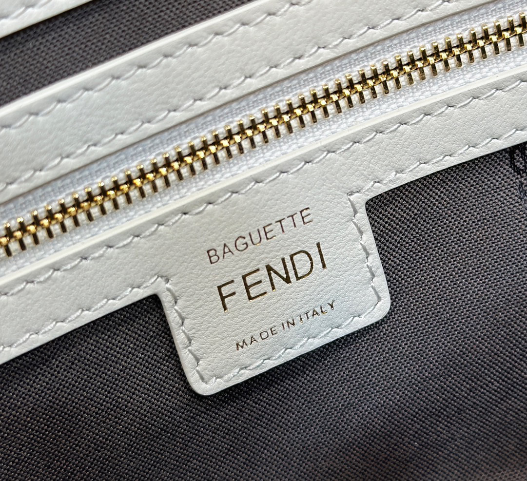 F**di Baguette White Leather Bag