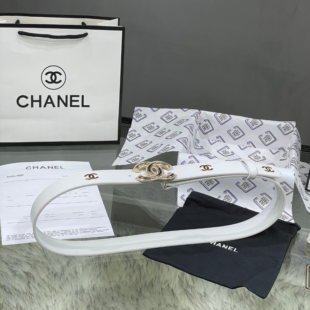Ch**el Red Patent Leather CC Logo Belt