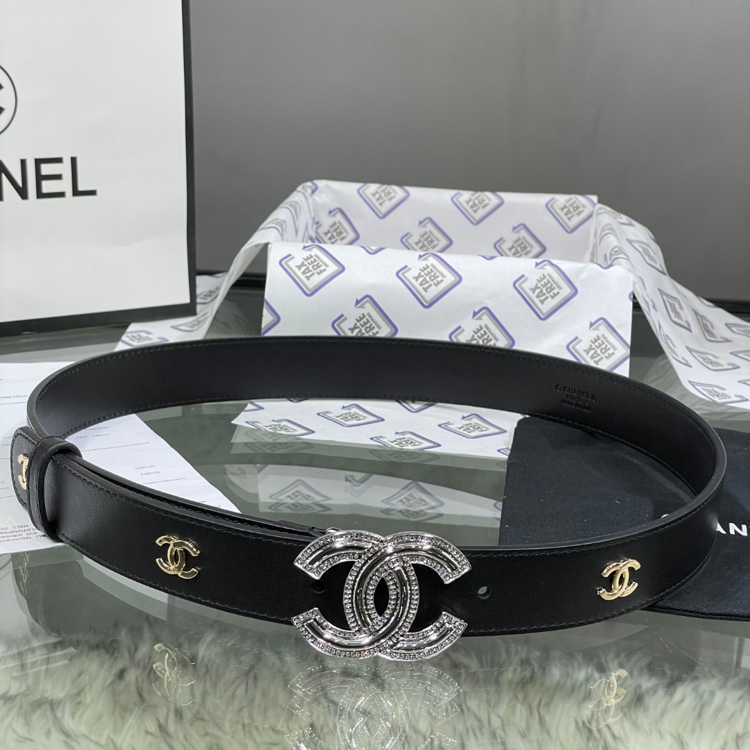 Ch**el Red Patent Leather CC Logo Belt