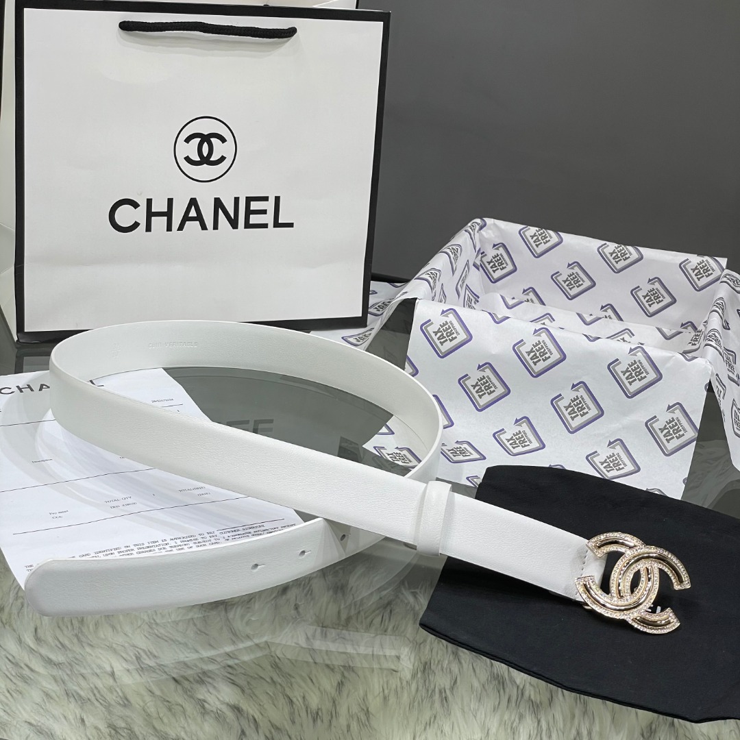 Ch**el Red Patent Leather CC Logo Belt