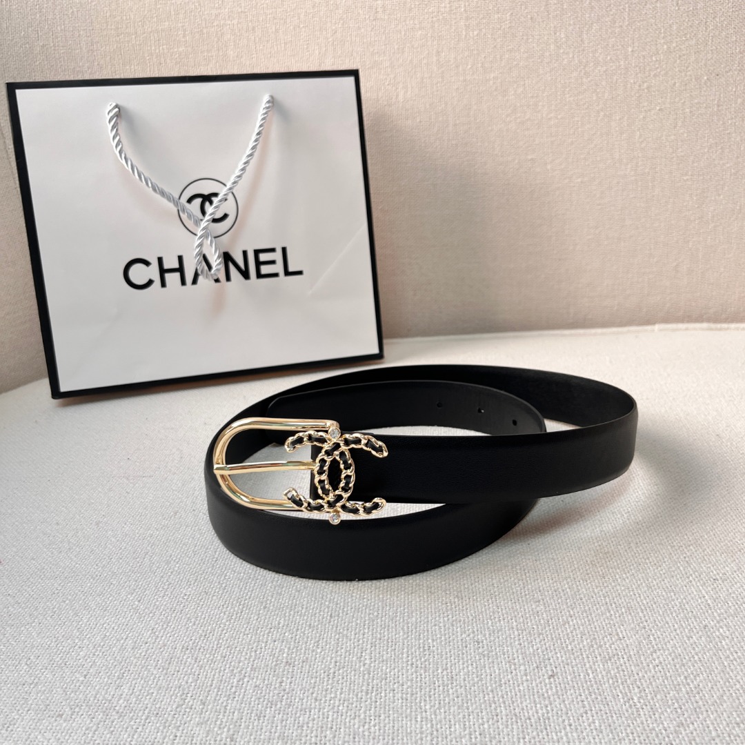 Ch**el casual style leather logo belts