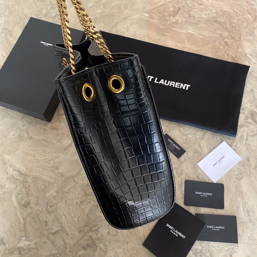 Y51 Sa1nt Lau*nt classic reproduction crocodile pattern shopping bag with detachable chain, bronze metal chain