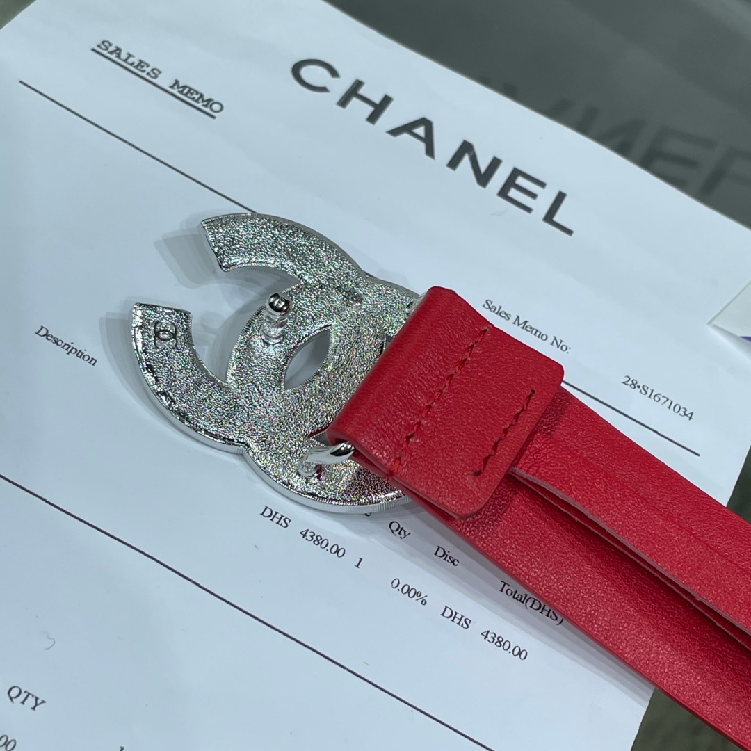 Ch**el Red Patent Leather CC Logo Belt