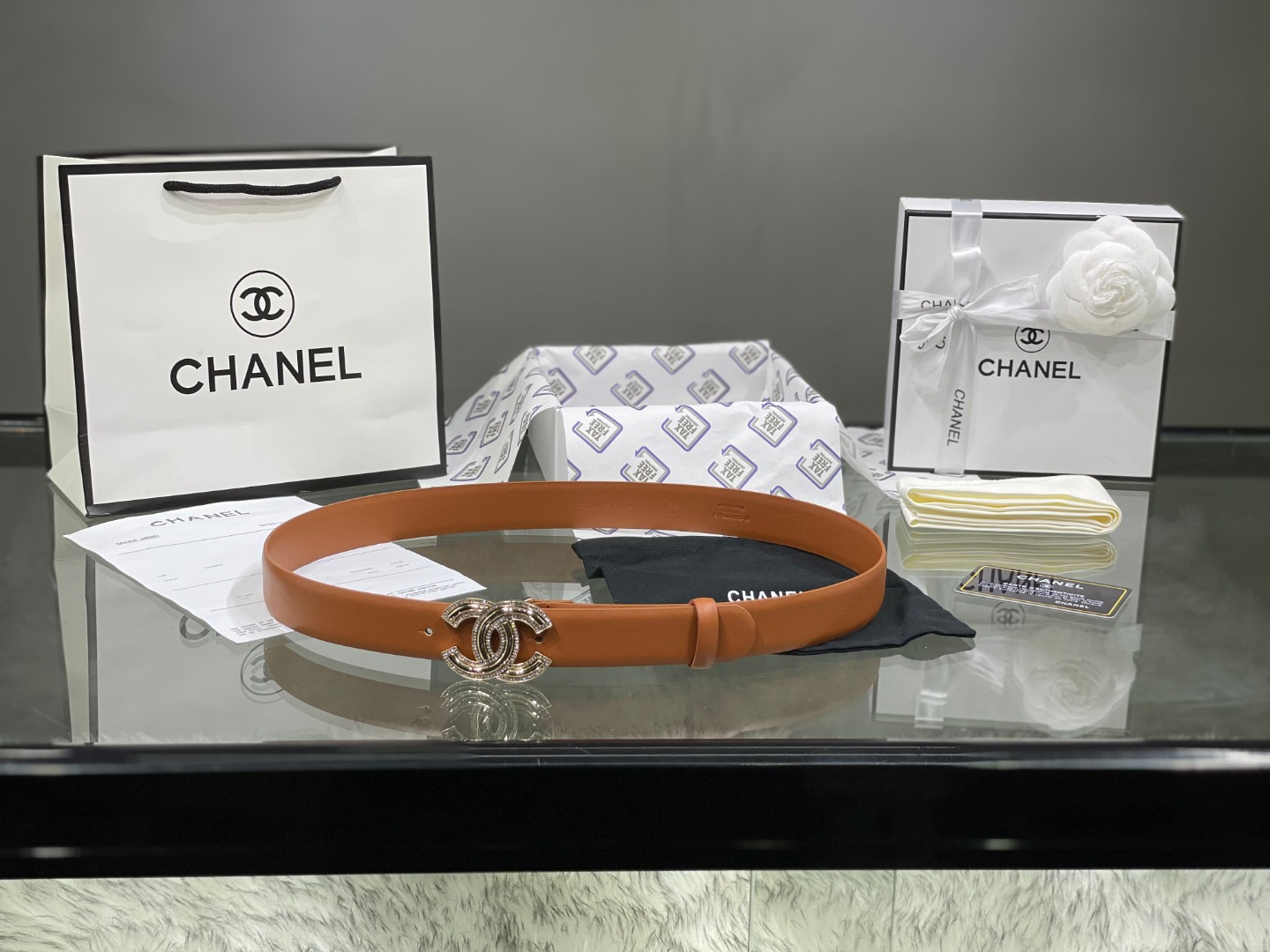 Ch**el Red Patent Leather CC Logo Belt