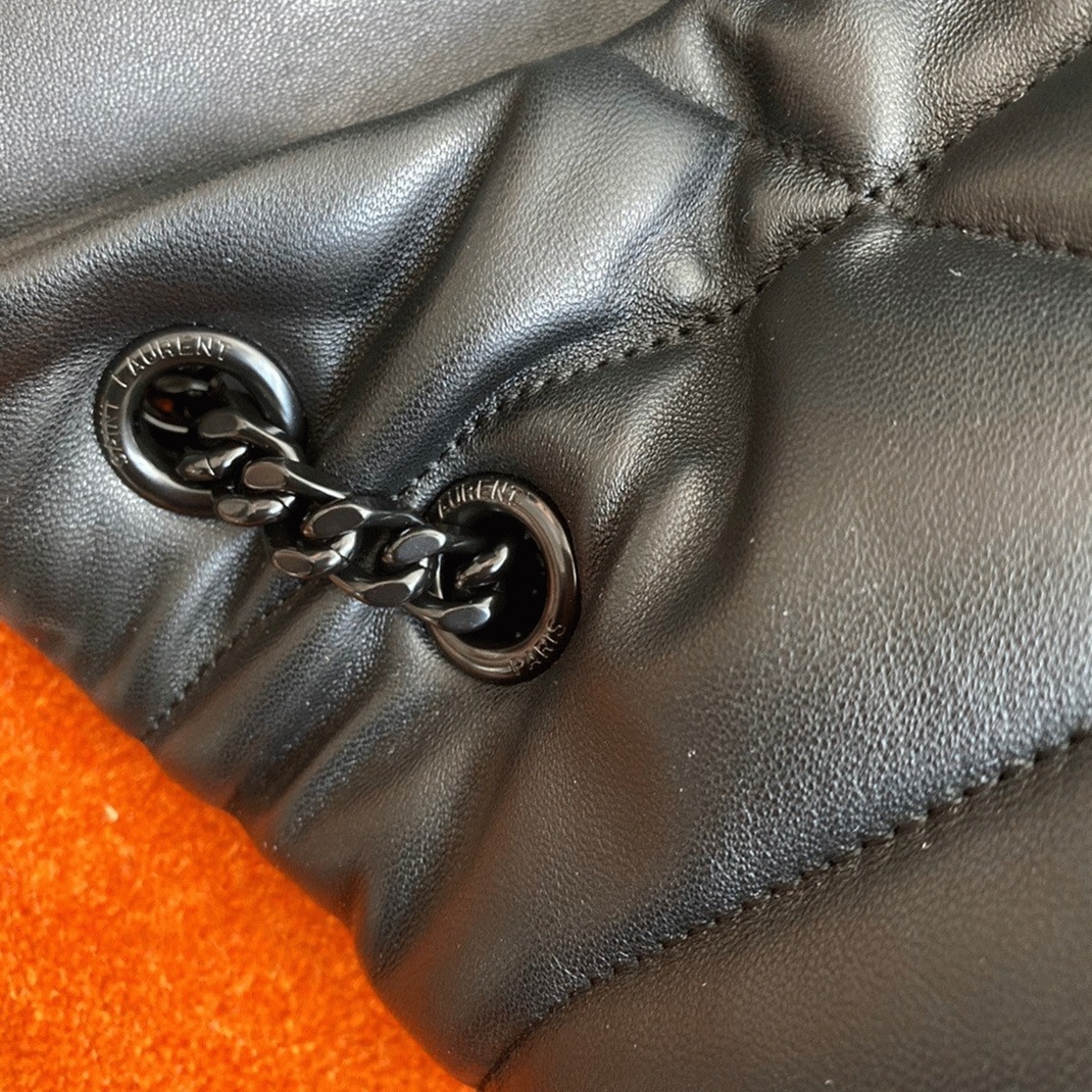 Sa1nt Lau*nt Puffer Medium Chain Bag All Black Lambskin