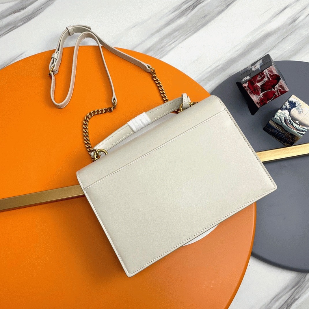 Knockoff Sa1nt Lau*nt Sunset Medium Top Handle Bag White Calfskin