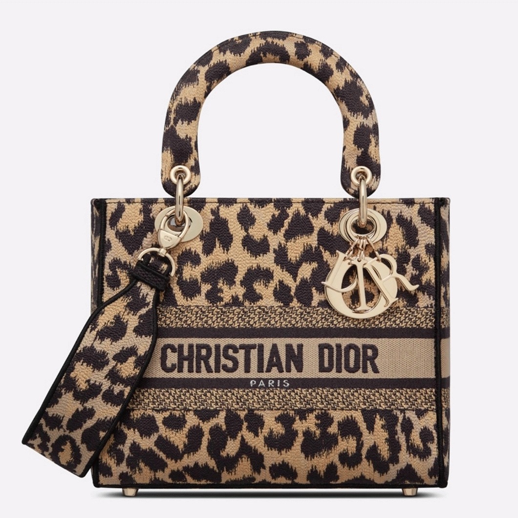 D10r Lady D-Lite Medium Bag Replica in Beige Multicolor Mizza Embroidery