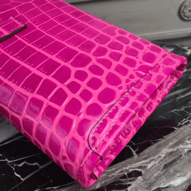 Rose Red Crocodile Leather Replica H**me5 Jige Elan 29 Elegant Clutch