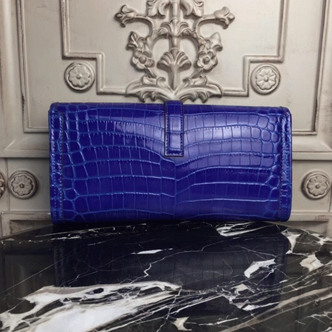 Blue electric crocodile leather replica H**me5 Jige Elan clutch bag