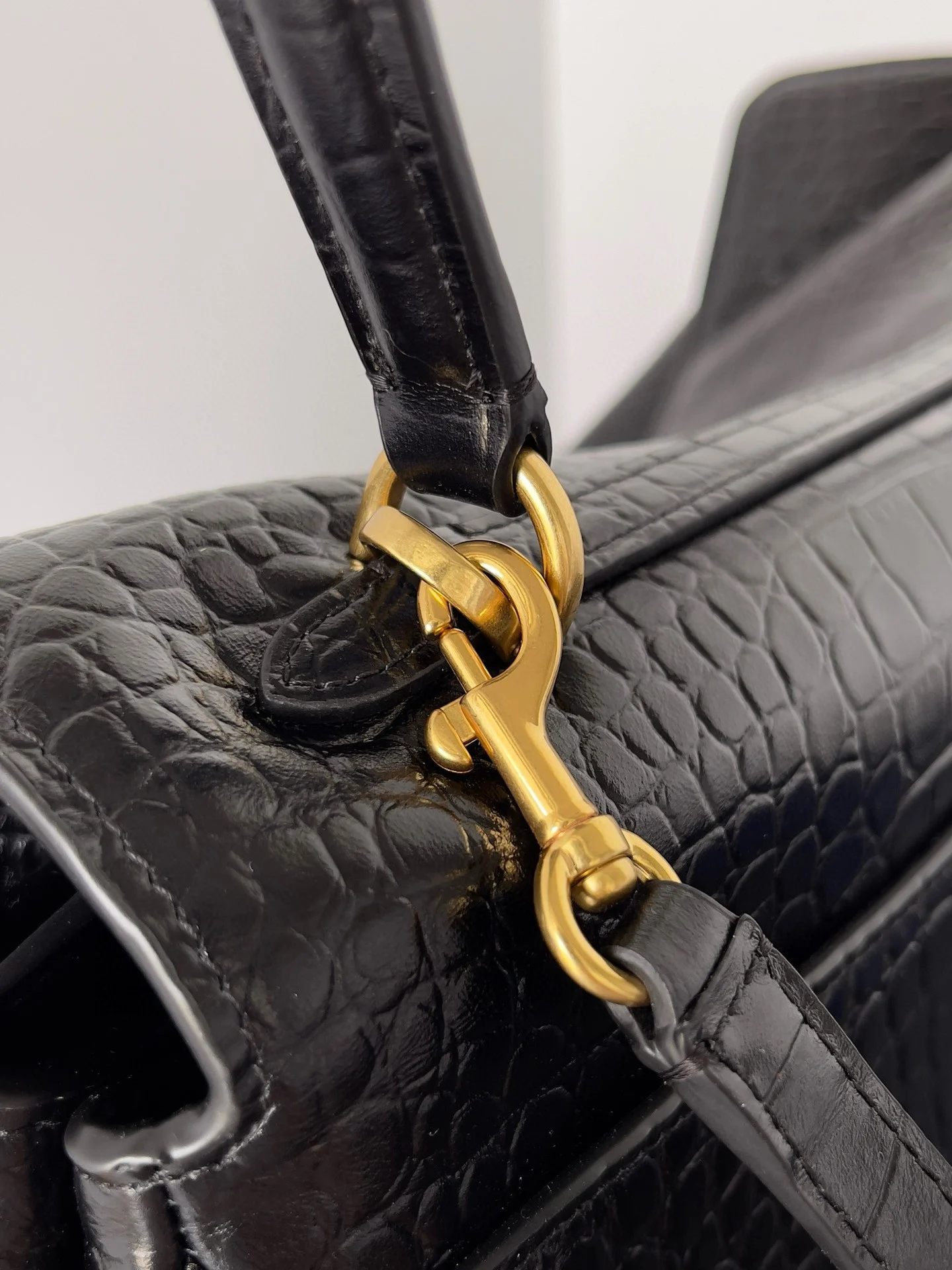 Knockoff Ba1en*iaga Rodeo Large Bag Black Crocodile Embossed Calfskin