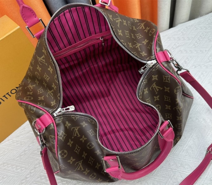 L0vis Vvtt0n Monogram Macassar Canvas Keepall Bandouliere 50 In Pondichery Pink