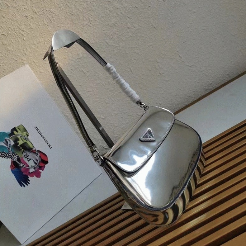 Silver Pra*a Cleo Flap Bag Knockoff