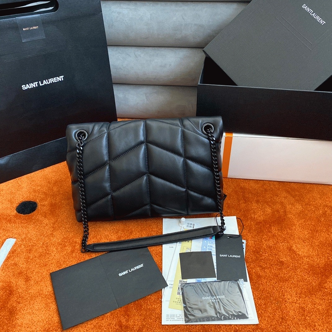 Replica Sa1nt Lau*nt Puffer Small Chain All Black Bag Quilted Lambskin