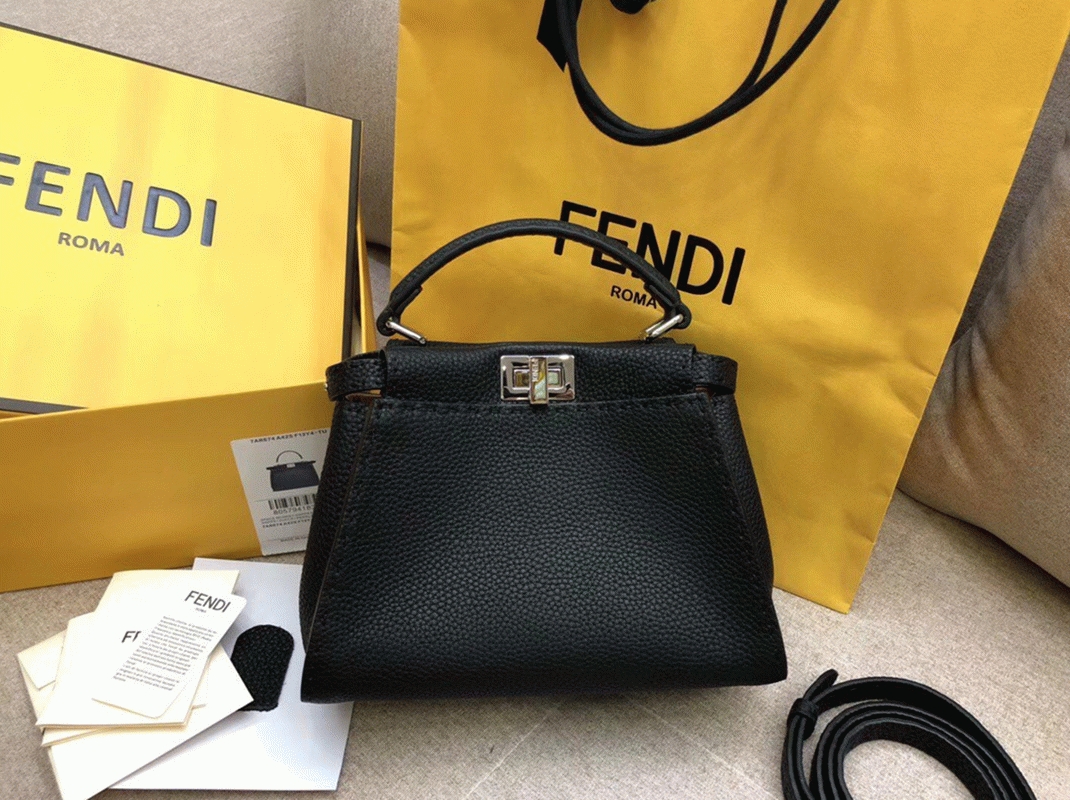 Top Quality Replica F**di Peekaboo Mini Selleria Bag In Black Romano Leather