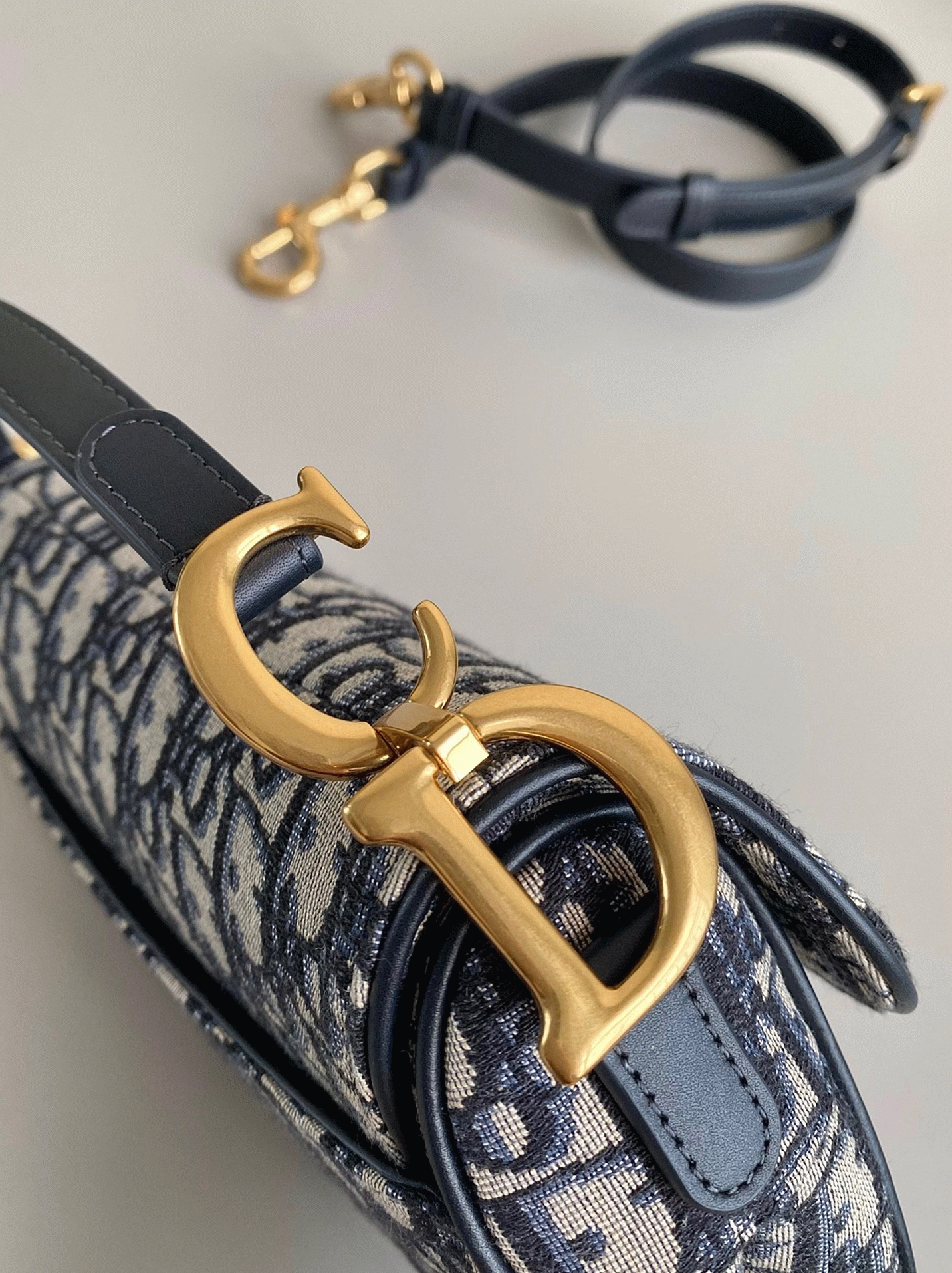 D10r Mini Saddle Bag Fake with Strap in Blue Oblique Jacquard