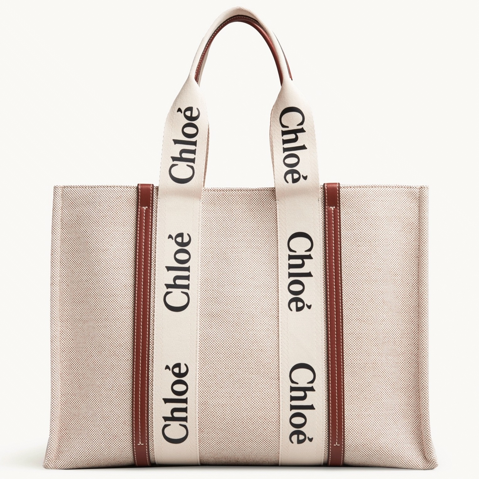 top quality imitation Ch10e large woody tote bag in canvas with brown leather strips