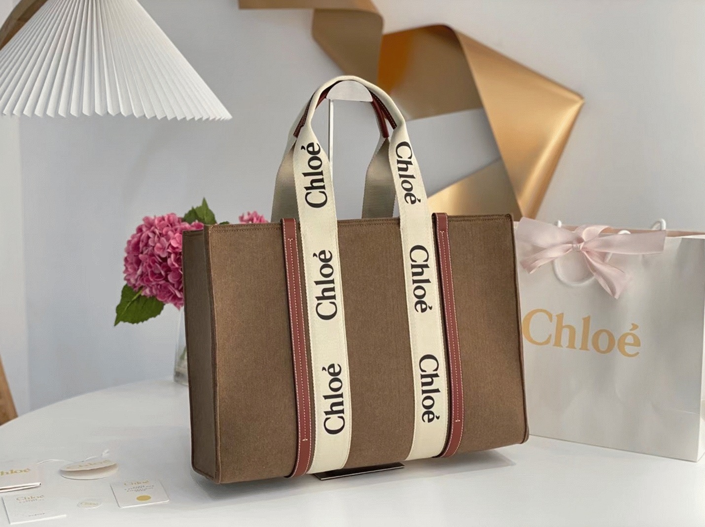 top quality replica Ch10e large woody tote bag in brown felt