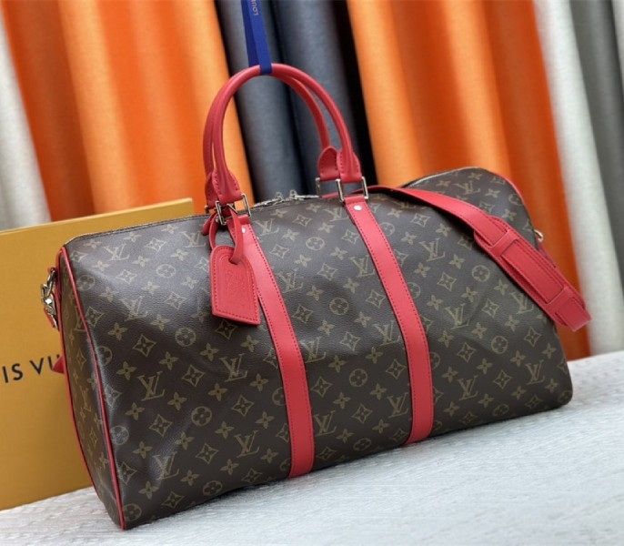 L0vis Vvtt0n Monogram Macassar Canvas Keepall Bandouliere 50 In Sari Red