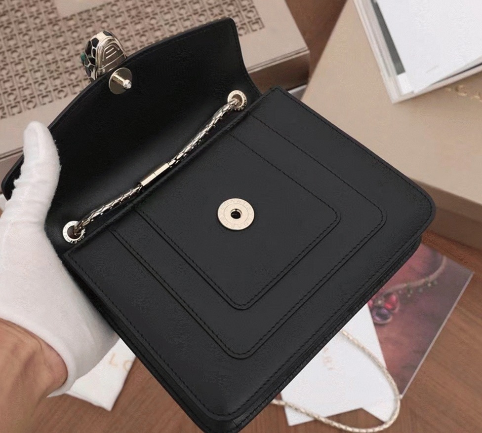 Fake Bv1g*ai Serpenti Forever Small Crossbody Bag Black Leather