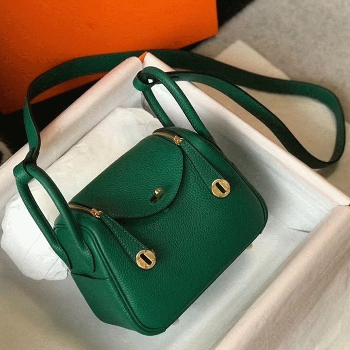 Designer replica H**me5 Lindy Mini handbag in green clemence leather