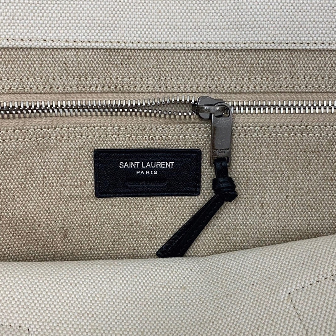 Knockoff Sa1nt Lau*nt Rive Gauche Tote Bag White Linen and Black Leather