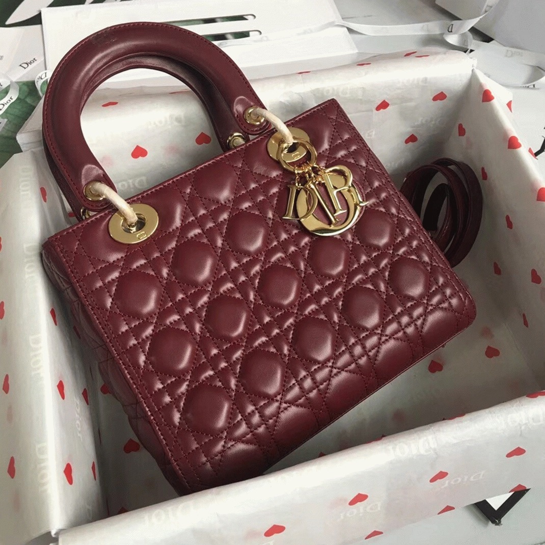 D10r Lady D10r Medium Bag Replica in Bordeaux Lambskin
