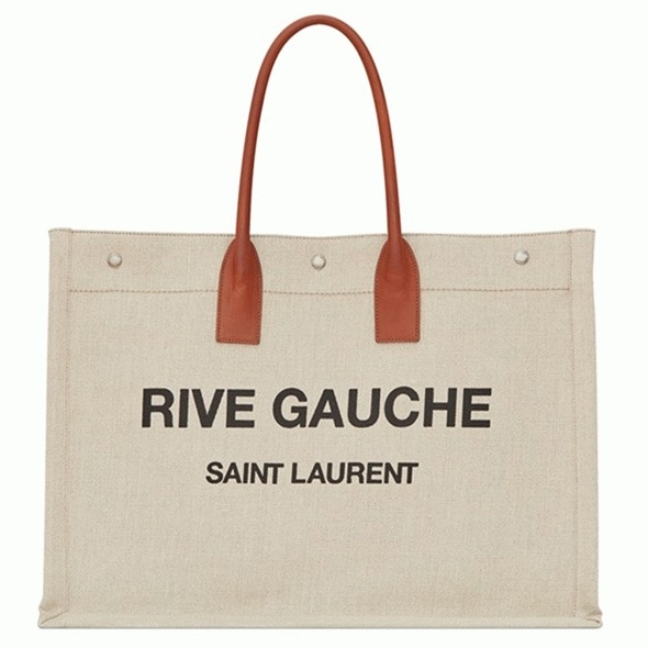 Knockoff Sa1nt Lau*nt Rive Gauche Tote Bag White Linen and Brown Leather