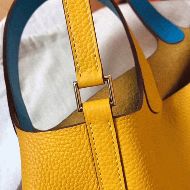 Yellow bicolor luxury copy H**me5 Picotin Lock 18cm handbag