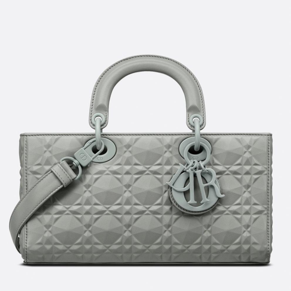 D10r Lady D-Joy Medium Bag Knockoff in Grey Calfskin with D1am0nd Motif
