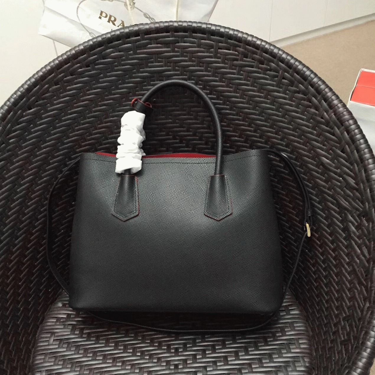 Black Pra*a Double Medium Tote Bag Imitation