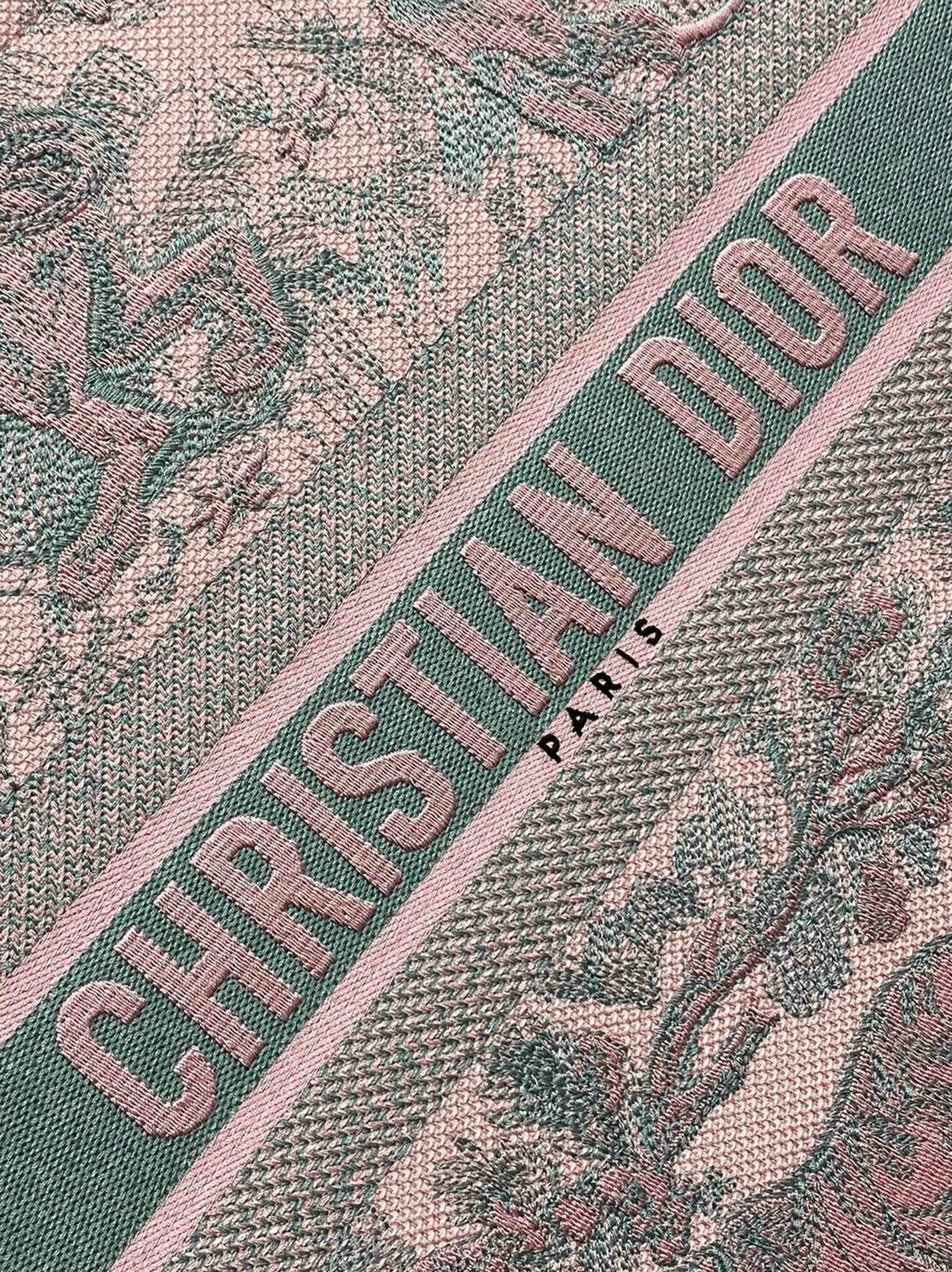 D10r Large Book Tote Bag Fake in Pink and Gray Toile de Jouy Sauvage Embroidery